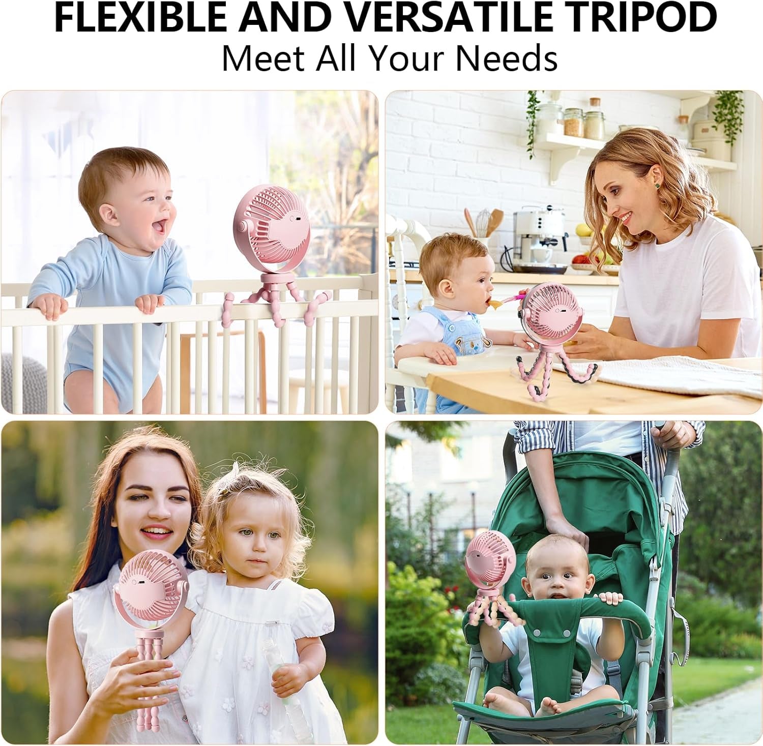 Mini Portable Stroller Fan, 3000Mah Battery Operated Personal Small Handheld Fan with Flexible Tripod, 360° Rotate 3 Speed Rechargeable Clip on for Car Seat Crib Treadmill Travel Camping